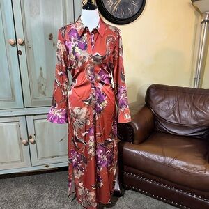 Donna Karan Floral Satin Midi Dress